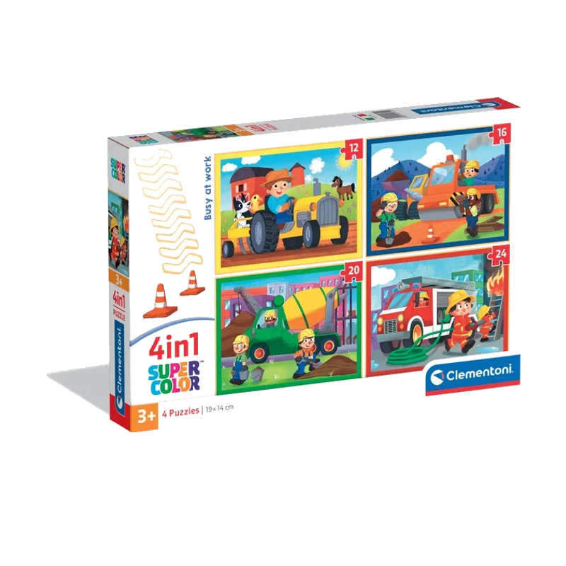 Clementoni Busy at Work – 4 kinderpuzzels van 12 tot 24 stukjes
