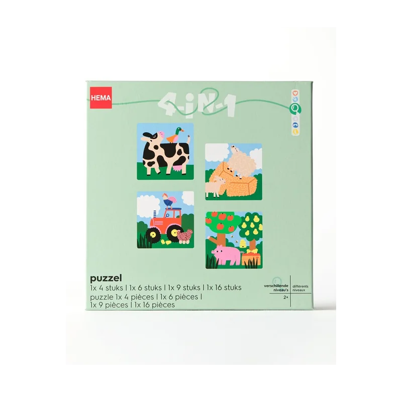 HEMA Puzzelset Boerderij – 4-in-1 kinderpuzzel vanaf 2 jaar